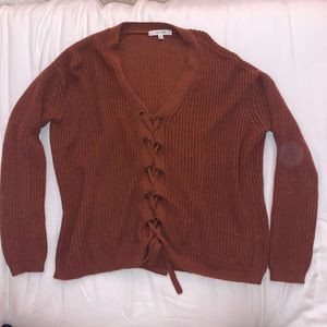 Rust Lace up Sweater